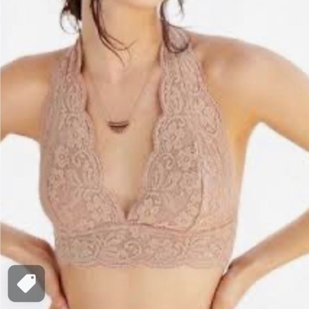 Urban outfitters tan lace halter style bralette Size small